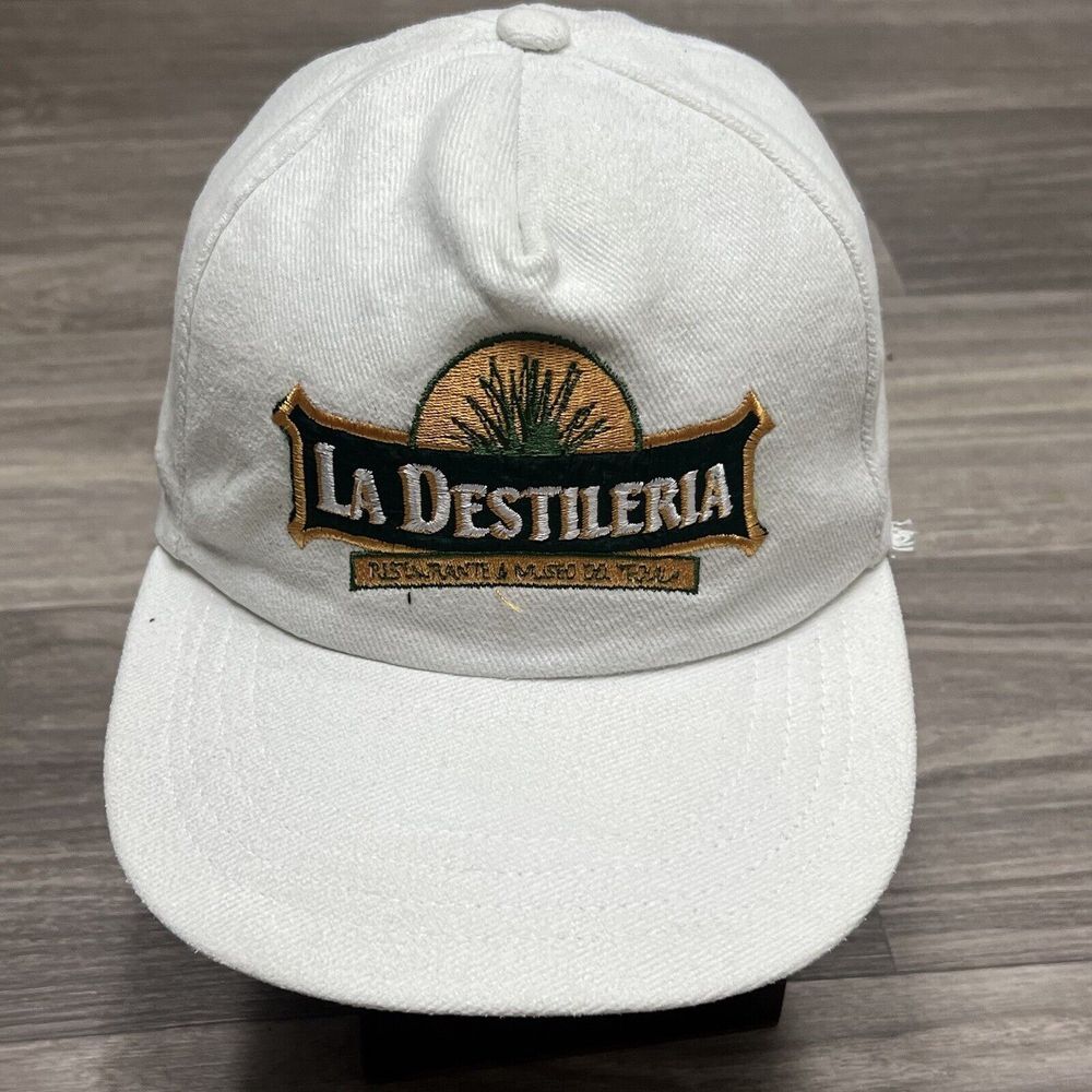 Vintage 80s La Destileria Tequila Snapback Hat White Agave Mexican Spanish